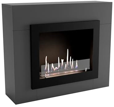 GLOW FIRE Ethanol Kamin ALTA (Standkamin) - Bioethanol Kaminofen für Indoor mit Holz-Fassade, 3 h Brenndauer, über 2kW Heizleistung, 98 x 83 x 28 cm - Grau