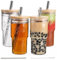 STARVAST Lot de 4 verres à boire, avec couvercle en bambou et paille, 720 ml, verres à long drink, gobelets à long drink, tasses à café glacé, tasses à café glacé, verres à liqueur, bouteille de jus