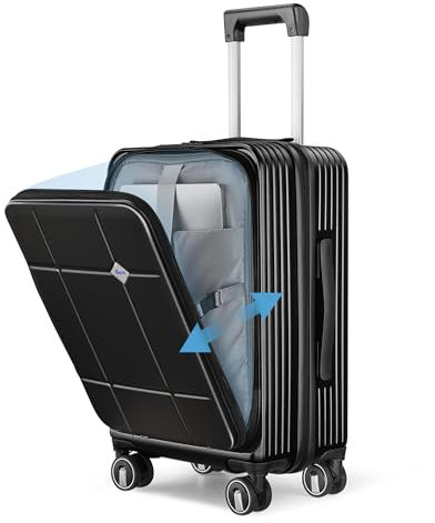 Anysea Hartschalen-Koffer Trolley Handgepäck Reisekoffer: Frontöffnung Rollkoffer Erweiterbar mit Laptopfach & TSA-Schloss,100% PC-Material,360°Stummschalten Spinner-Räder,55cm,35L (Schwarz, M)