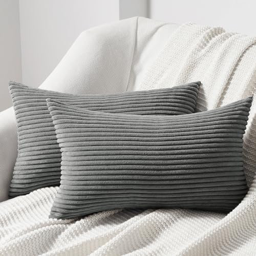 Topfinel Kissenbezug Kordsamt Zierkissenbezug Dekokissen Sofakissen Kord Kissenhülle Dekorative Weiche Zierkissenbezüge Kissen für Sofa Sessel Zuhause Schlafzimmer 30x50 cm Dunkle Grau