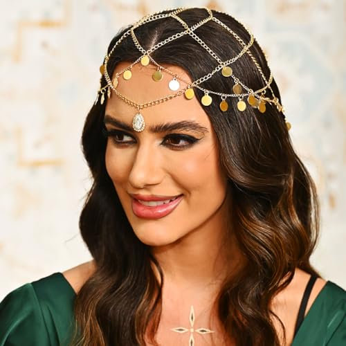 Reaky Pailletten-Kopfkette, Boho-Quasten, Stirnbänder, Strass, Kopfschmuck, Mütze, Festival, Haarschmuck für Damen und Mädchen