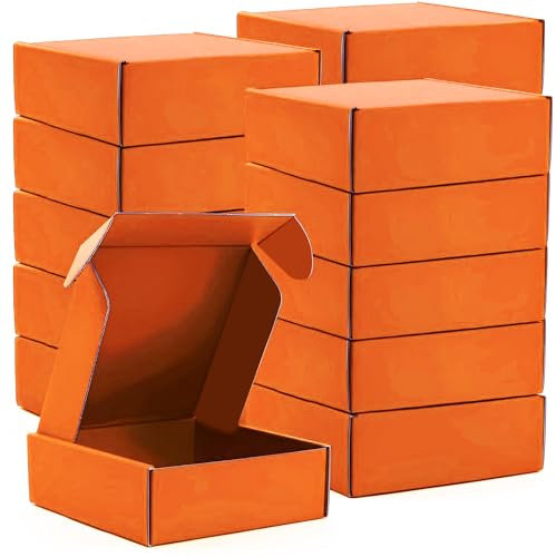 Versandkartons, 15 Stück, 15 x 15 x 5 cm, recycelbare Versandkartons, farbige Wellpappe, kleine Aufbewahrungsboxen für Versand, Versand, Geschenkverpackungen (orange)
