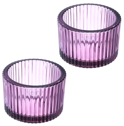 PATIKIL 2 Stück Teelichthalter, Teelichtgläser Kerzenhalter Glas Kerzenhalter für Tischdekoration, Hochzeit, Abendessen, Party, Lila