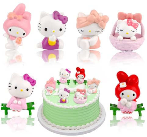 Mini He-llo Kitty Figuren, 6 Stück Kuchen Deko, San Figur Tortendeko, Cake Topper für Mädchen Geburtstagsdeko