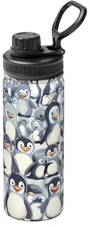 YQxwJL Wasserflasche mit niedlichem Pinguin-Skizzenaufdruck, 530 ml, Edelstahl-Flasche, Sport-Trinkflasche für Männer und Frauen