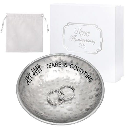 CEELGON 10 años de aniversario de boda, regalo de lata de 10 años, bandeja de joyería de estaño de 4 pulgadas, plato decorativo de aluminio grabado, regalos de boda para parejas, aniversario, regalos