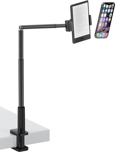 Viozon Tablet Halterung,Kindle Halterung bett,Handy Ständer,kompatibel mit 3,5-11 Zoll iPad/iPhone 15/14 Plus/Pro Max,Verstellung,Teleskopisch Aluminiumlegierungsarm,Overhead,C-Klemme für Bett & Tisch