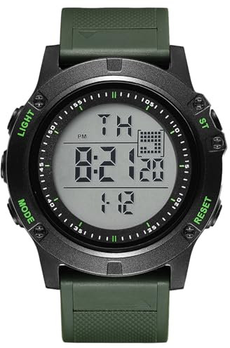 JewelryWe Herrenuhr Gummi Militär Digitaluhr: 30m Wasserdicht Eletronische Digital Armbanduhr Herren Grün Kautschuk Armband Multifunktionale Sport Uhr mit Kalender, Wecker, Stoppuhr, EL-Beleuchtung