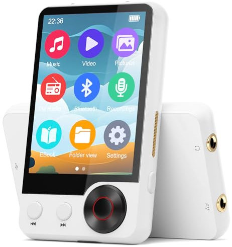 Lecteur MP3 128 Go avec Écran Tactile Complet de 2.4, Lecteur de Musique Bluetooth 5.3, Lecteur Musical Sport HiFi Audio en Métal avec Deux Ports pour Écouteurs, Haut-Parleur, Radio FM, Enregistreur