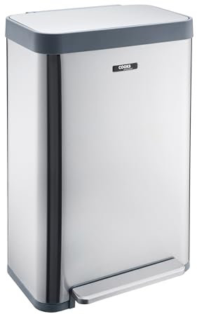 Cooks Professional XL Pedal Bin 65L | Wide Single Pedal Operation | Soft Close Lid | Removable Inner | Single Compartment | Silver