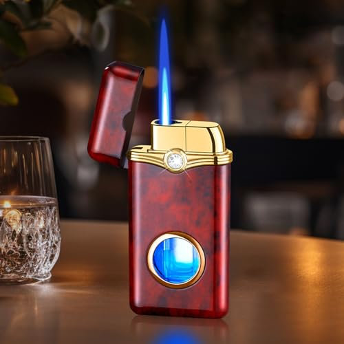 RTHXEFME Winddichtes Feuerzeug, Zigarettenanzünder mit Jet-Flame-Feuerzeug, geeignet als Geschenk for den Alltag, for drinnen und draußen, Feuerzeug-Geschenke for Männer(Red)