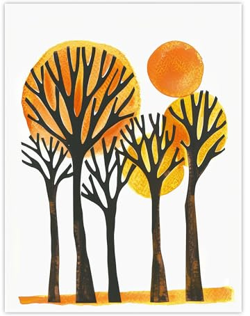 Artery8 Sun Over Autumn Trees Bright Abstract Watercolour Living Room Large Wall Art Poster Print Thick Paper 18X24 Inch