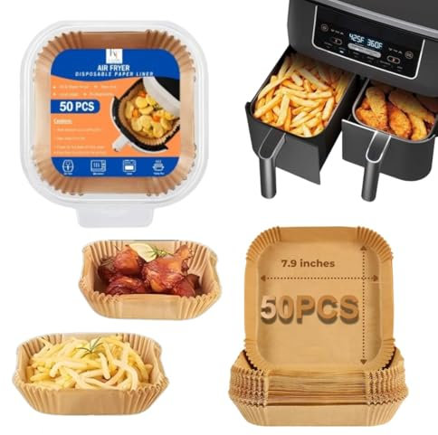 KT Kitchens Disposable Air Fryer Liners 50PCS|Adaptable to CASORI, Tefal & Ninja Fryer|Leak-Proof Air Fryer Liners|Grease & Waterproof, Heat-Resistant, & Oven-Safe Kitchen Air Fryer Accessories
