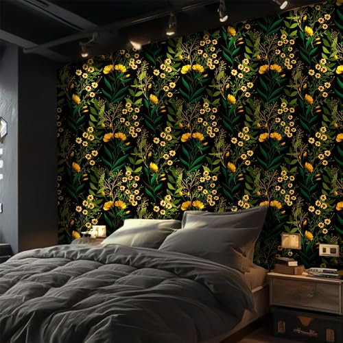 Wallpaper Emerald Green Yellow Sticky Wallpaper Non Woven Self Adhesive Wallpaper Bathroom Wallpaper Peel and Stick Wallpaper Kitchen Wallpapers Wall Paper Art Deco Wallpaper 38.6x100.6cm