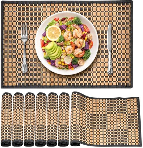 Lot de 8 sets de table en bambou antidérapants de style japonais pour table à manger, table à manger, cuisine, restaurant, 30 x 45 cm