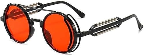 Opemg Red Retro Steampunk Sunglasses Vintage Style Sun Glasses Round Metal Frame Circle Glasses Street Shot Eyewear, Women's Sunglasses Unisex Cool Sun Glasses Gifts