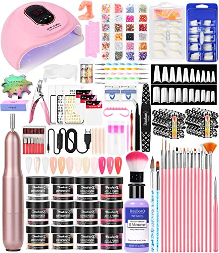 Kit de salon de manucure, poudre acrylique avec liquide acrylique, 60 ml, ponceuse à ongles pour ongles en gel, avec lampe UV pour ongles en gel, kit de nail art, cadeaux pour femmes