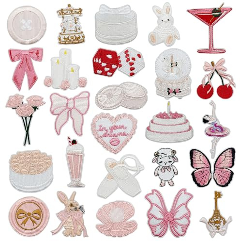 JMZLLRX 27 PCS Appliques Stickers Iron on Patches White Embroidered Sew on Patch Applique for Clothing Dress Backpacks and DIY Decorations