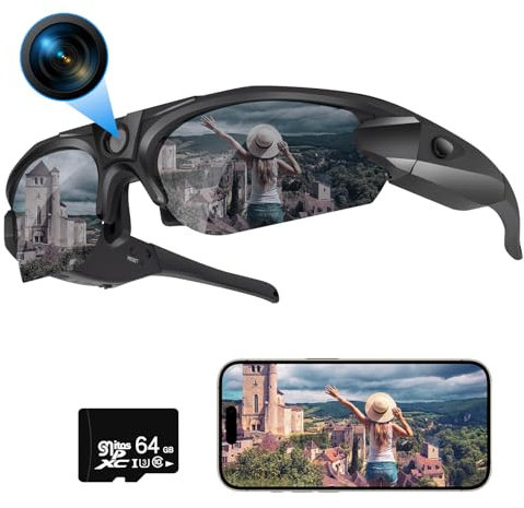 Li&Lu Cámara deportiva con WiFi, gafas de sol para deportes al aire libre, compatible con iOS y Android (tarjeta TF de 64 GB incluida)