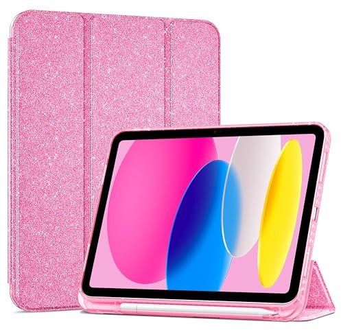 ProCase Hülle für iPad (A16) 11 Generation 2025 / iPad 10 Generation 10,9 2022 Schutzhülle mit Stifthalter Stoßfeste Smart Case Cover Auto Schlafen/Wachen -Glitzern Pinklau