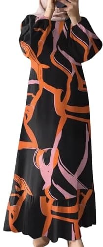 Amxleh Frauen Abaya Kleid Ramadan Islamische Muslimische Kleidung Krepp Ballon Ärmel Elegant Gebetskleid Türkische Robe Dubai Outfits Damen Kleider Langarm Maxikleider Gebetskleidung
