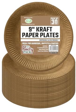 Eason Bros - 60 Pcs Disposable Paper Plates 23cm, 9 Inch Kraft Brown Biodegradable & Compostable Plates, Eco-Friendly Sturdy Round Dessert Plate for Party, Picnic, Events & Natural Theme Tableware