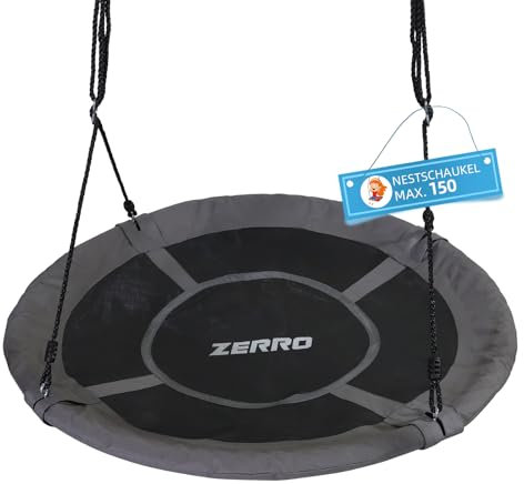 ZERRO Balançoire Nid d'Oiseau pour Exterieur & Intérieur Enfants & Adultes Max.150KG, Ø 120CM Hauteur Réglable,Gris