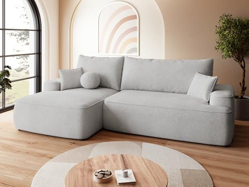 BROMARKT Sofa mit Schlaffunktion Ecksofa L-Form mit Bettkasten Couch Polsterstoff Schlafsofa mit Relaxfunktion Carmello 250x150x90 cm Grau