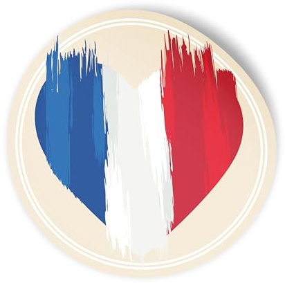 itenga 24x Sticker Aufkleber FRANKREICH rund 4cm aus Papier I Scrapbooking I selbstklebend I Deko-Sticker für Mottoparty, Geschenke, DIY, Basteln I Aufkleber im Herz-Design in französischer Flagge