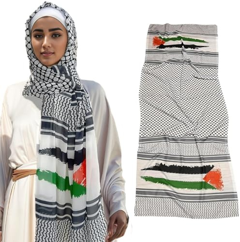 Comebachome Palästina -Schal, 28x71 Zoll authentisch weicher Chiffon Palästinensischer Schal, Unisex Palästina Keffiyeh für Männer, Frauen, Weiß, Keffiyeh