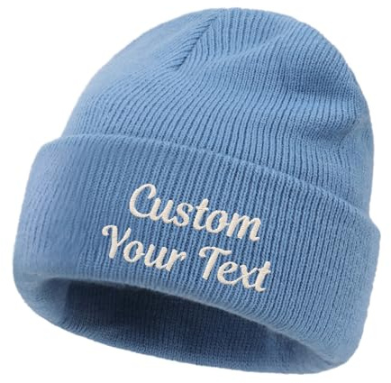 CHARMMYFASHION Personalisierte Mütze für Herren und Damen, Beanie mit Leder Patch und Text, Totenkopf Kappe mit Gesticktem Text-Logo