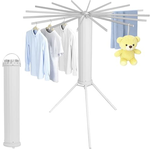 FREEAMG Tendedero con Trípode, 121x111CM Tendedero Plegable y Portátil con 16 Barras, Ahorro de Espacio, Tendedero de Ropa con Patas para Interior y Exterior, Capacidad 40KG (Aluminio)