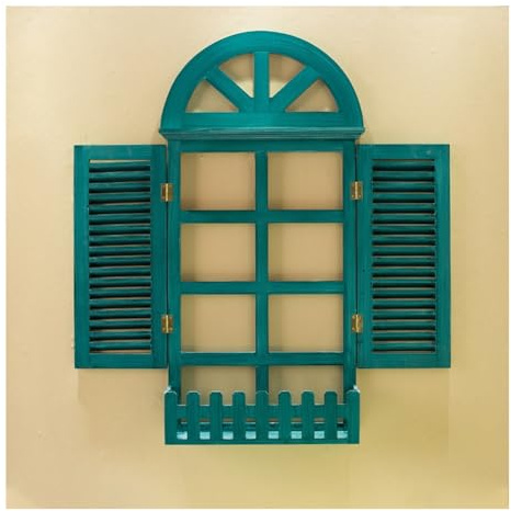 pujindu Decorazione da Parete con Cornice per Finestra, Finestre Rustiche Finte, Pannelli Decorativi in ​​Legno, Decorazione da Parete 3D per L'ingresso della Camera da Letto(Verde,M/50x101cm)