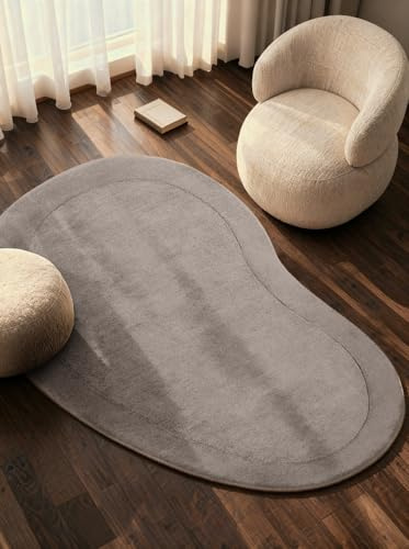 Villeroy & Boch Wollteppich Kivi Organisch Shape - Weicher Natur Wohnzimmerteppich mit Bordüre, Handgemacht & Natürlich, Modern für Wohnzimmer, Schlafzimmer, Esszimmer, Flur - Natur Grau, 125x200 cm