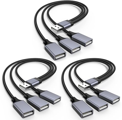 KAYQINHO USB Splitter, USB Splitter Kabel für Laden, Strom und Daten, 3 Port HUB für Laptop, PC, Smart TV, Desktop Computer, Mac, PS5, PS4, Xboxm (3 Pack)