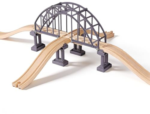 Holzeisenbahn Zubehör, Holz Eisenbahn Brückenspielzeug(Kreuzungsbrücke) | Holz Eisenbahn Kinder Zug Spielzeug, Kompatibel mit anderen Brücken Holzeisenbahn, für die Kleinen im Alter von 3 Frühlingen