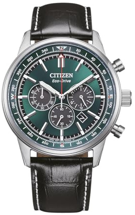 Citizen Eco-Drive Herrenuhr Edelstahl, Grün, 42 mm, CA4720-01X | Analog Chronograph, Kristallglas, 10 bar Wasserdicht, 270 Tage Gangreserve, Stoppuhr: Max. 60 Min, Datum