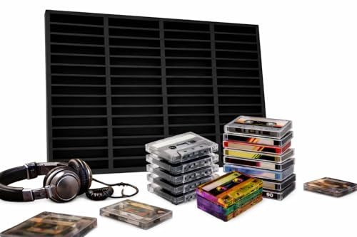 FabaCare MC-Kassetten Regal aus Holz – 60 Fächer, Sammler-Display für Audiokassetten, Musikkassetten-Regal, für Hörspielkassetten, Audiokassetten-Wandboard aus Naturholz, Farbe: schwarz