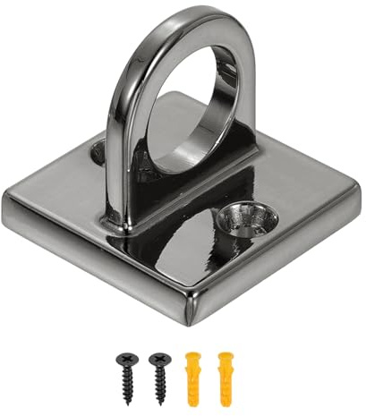 sourcing map Eye Plate Hook, Zinc Alloy Metal Ceiling Hook Eye Pad Loop with 2 Screws 2 Expansion Screws for Ropes Chains Hanging Signs Barrier Lines Hanging Plants, Black