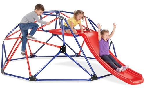 tectake® Structure d'escalade 185 x 243 x 90 cm, avec Toboggan et 4 piquets Inclus, Aire de Jeux Enfant dès 3 Ans, Intérieure/Extérieure, Résistante aux intempéries, Toboggan Jardin, Parcours de Jeux