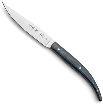 Arcos Cuchillo carne/mesa con Hoja Acero Inoxidable Nitrum 110 mm. Mango ergonómico polioximetileno POM. Los bordeserrados los hacen perfectos para cortar. Serie Mesa. Color azul.