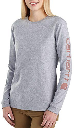 Carhartt Damen Langärmeliges T-Shirt mit Logo-ärmeln und Grafik, Lockere Passform T-Shirt