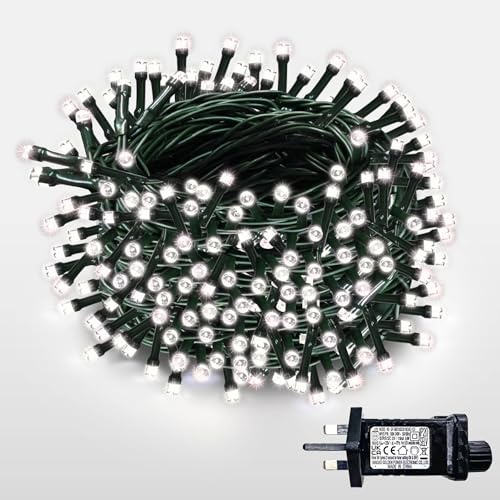 WISD Christmas Tree Lights - 100 LED 12.8M Dimmable Xmas Fairy Lights on Green Cable with 12 Modes, Timer and Memory - Plug in String Lights for Indoor Outdoor Garden Bedroom Party Decor (Cool White)