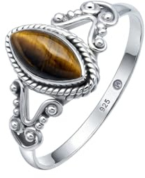 mantraroma Tigerauge Edelstein Ring Damen 925 Sterling Silber – Cabochon Vintage Silberring