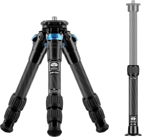 SIRUI AM-223+SL-100 Mini treppiede in fibra di carbonio con colonna centrale, treppiede da tavolo leggero da viaggio per fotocamere, massimo 660 mm, ritratto 215 mm, carico utile 12 kg