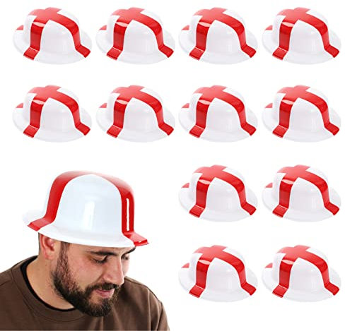 England Bowler Hat - Pack of 12 - English St Georges Flag Bowler Hat - Fancy Dress Accessory for Indoor Outdoor Sporting Events, Street Parties, Festivals and Celebrations