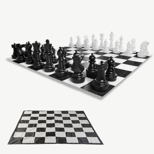 Ubergames Ajedrez de jardín XXL – Figuras de ajedrez giga de hasta 64 cm – Resistente al agua y a los rayos UV – Piezas de ajedrez + alfombrilla – 240 x 240 cm – 2 jugadores a partir de 14 años