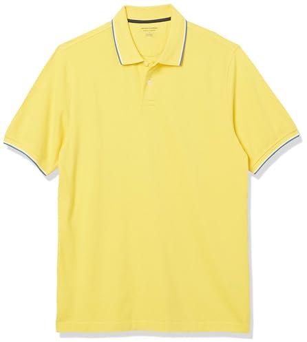 Amazon Essentials Men's Regular-Fit Cotton Pique Polo Shirt (Available in Big and Tall), Yellow Twin Stripe, S