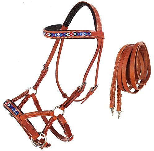 CHALLENGER Western-Zaumzeug für Pferde, gepolstert, Lederperlen, gebisslos, 77RT24TN-F