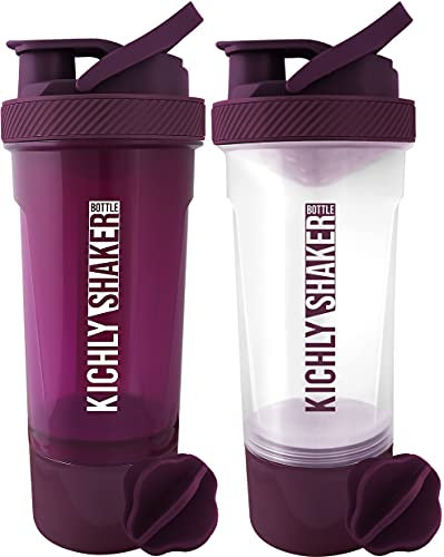 KICHLY Shaker Proteinshake 2er-Pack (700 ml) - für Protein- & Sportgetränke mit Behälter für und Shaker Ball- Pflaume